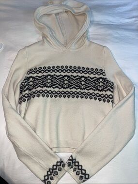 Aerie Cream Hooded Sweater with Black Fair Isle Pattern